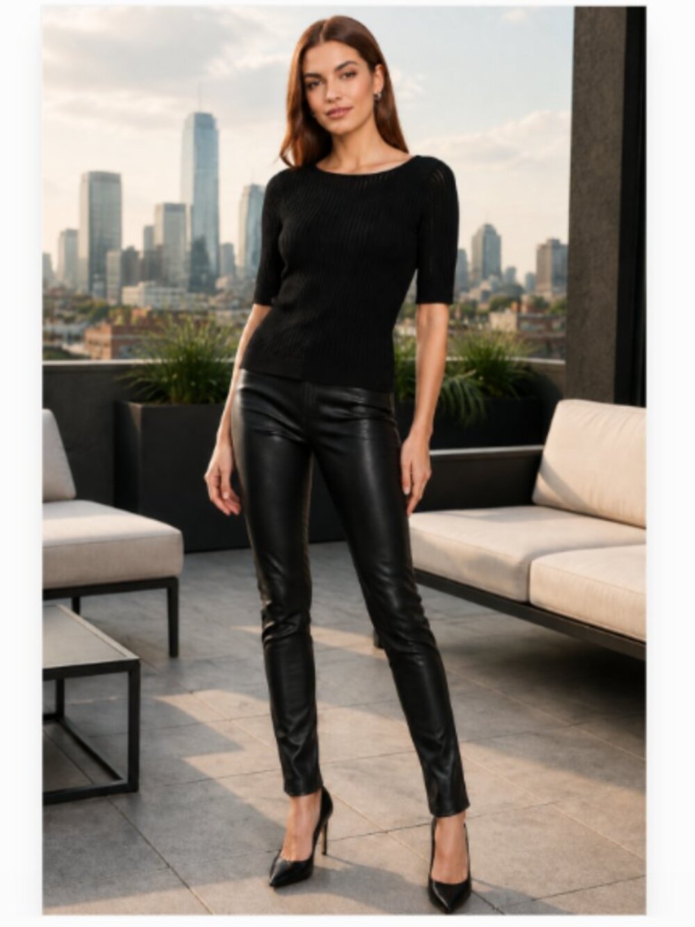 Loft Versa Black Lightweight Ribbed Elbow Sleeve Sweater Top